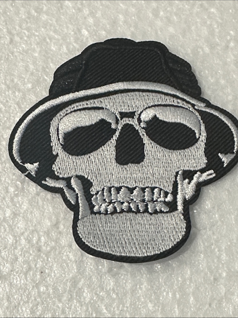 Skull Patch Iron-On Embroidered Hat Patch - Black & Silver